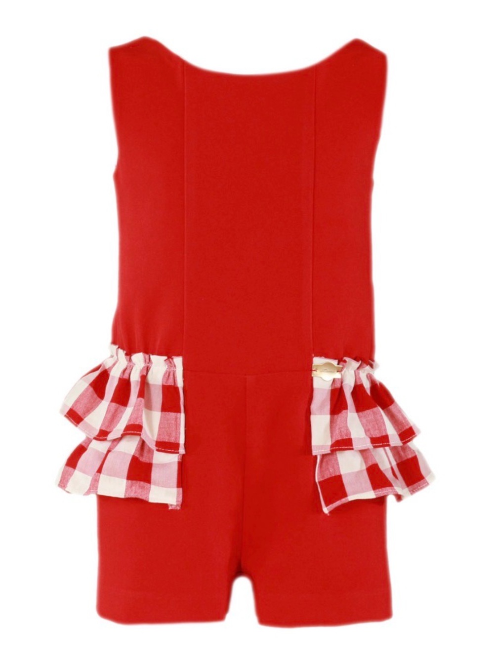 Red Girls' Sleeveless One-Piece Bodysuit with Gingham Ruffles